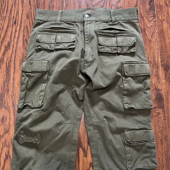 Reaven Olive Green 20 Pocket Cardo Straight Leg Streatwear Pants Mens Size M - Picture 2 of 8